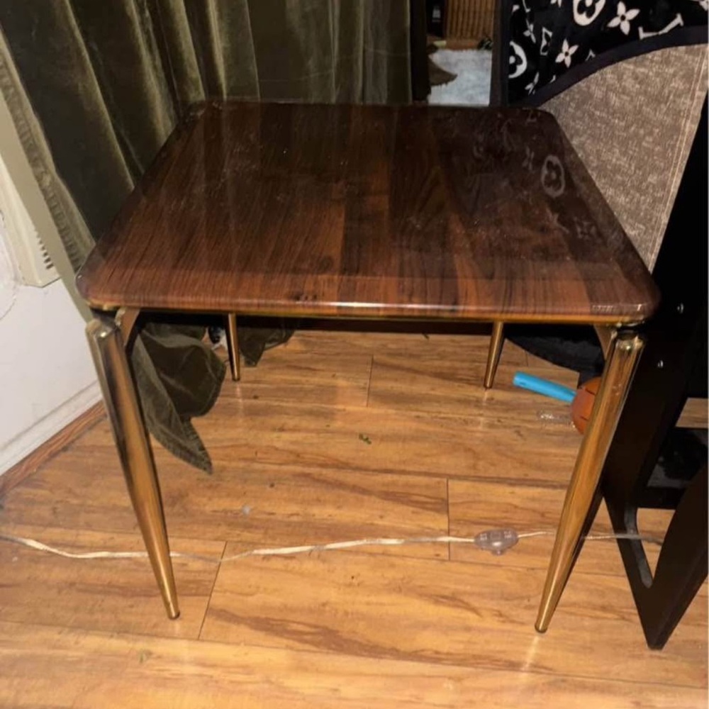 Vintage Wooden Table with Gold Legs